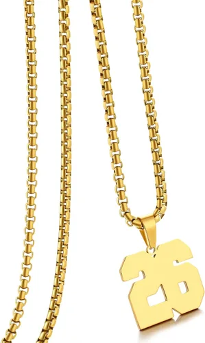 Miniatura 91 de Collar de Número Dorado para Hombre, Cadena de Acero Inoxidable con Colgante de Número para Atletas, Joyería Deportiva Personalizada para Niños