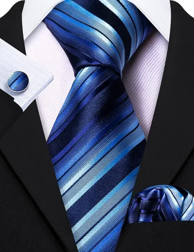 Miniatura 102 de Barry.Wang Juego de corbatas para hombre, corbata de seda a rayas, tejido a cuadros, gemelos formales, negocios, boda