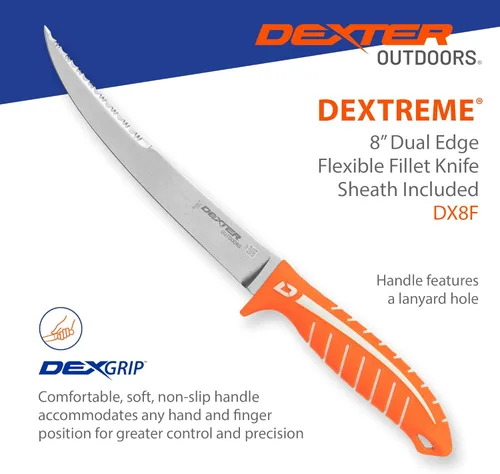 Miniatura 4 de Dexter Outdoors Dextreme Cuchillo flexible de filete de 8 pulgadas de doble filo Incluye funda