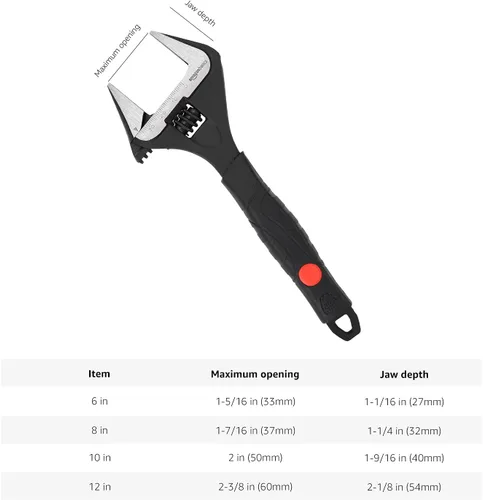 Miniatura 2 de Amazon Basics Llave ajustable de fontanería de 4 piezas con agarre suave, boca ancha, incluye: 6 pulgadas (5.906 in), 8 pulgadas (7.874 in), 10