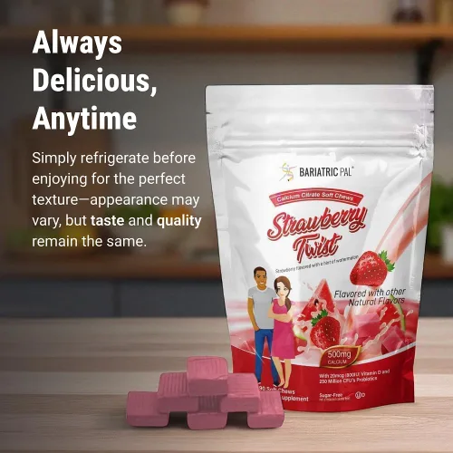 Miniatura 7 de BariatricPal Masticables suaves de citrato de calcio sin azúcar, 500 mg con probióticos (90 unidades) - Fresa Twist