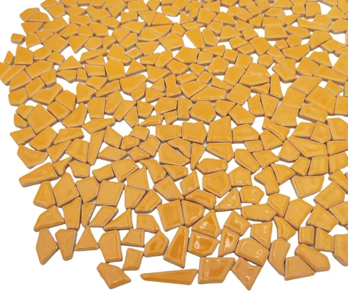 Miniatura 17 de Azulejos de mosaico de cerámica irregulares de 1.1 libras, piezas de mosaico, piedras para hacer mosaicos, manualidades, pasatiempos, artes, Amarillo