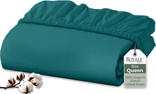 Miniatura 79 de Royale Linens Sábana bajera ajustable de algodón 100% orgánico - Tejido percal - Sábanas bajeras de bolsillo profundo súper suaves - Sábana elástica