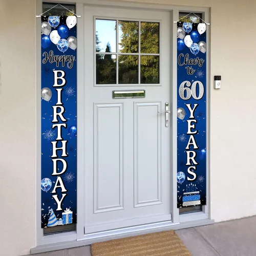 Miniatura 3 de Decoración de feliz cumpleaños número 100, globo azul y plateado para colgar en la puerta, cartel colgante para puerta – Suministros para fiesta