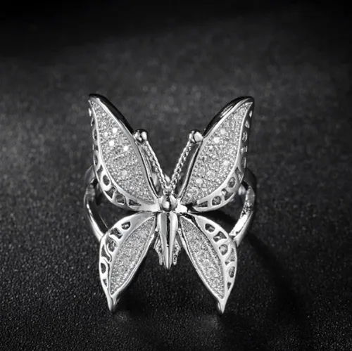 Miniatura 4 de Awmnjtmgpw - Anillo de compromiso de plata de ley 925 con diseño de mariposa brillante, plegable, con apertura ajustable