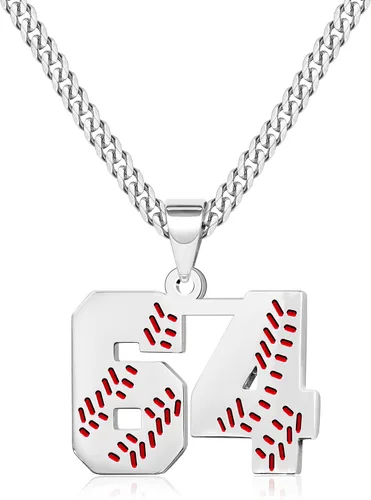 Miniatura 63 de Btysun Collares de béisbol de béisbol número 0-99 dijes de acero inoxidable para hombres, regalos de béisbol, papá, marido, regalo de Navidad