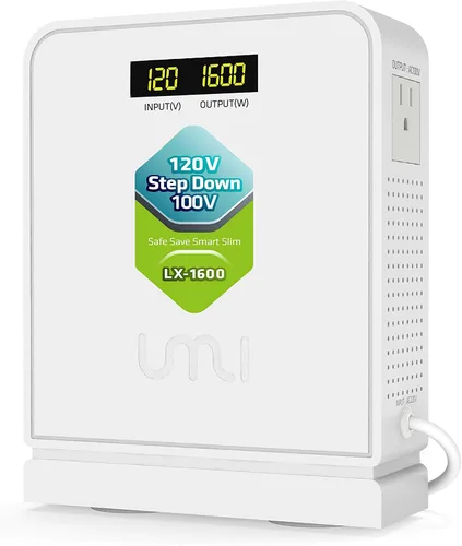 Convertidor de voltaje de 120V a 100V Convertidor de voltaje toroidal reductor de 1600 vatios para electrodomésticos japoneses utilizados en EE. UU