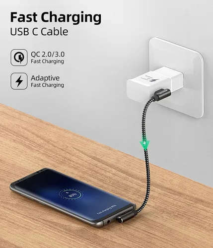 Miniatura 7 de Cable USB C corto de ángulo recto de 0.5 pies, paquete de 3 cables de carga USB C de 6 pulgadas, cable de carga rápida trenzado de nailon