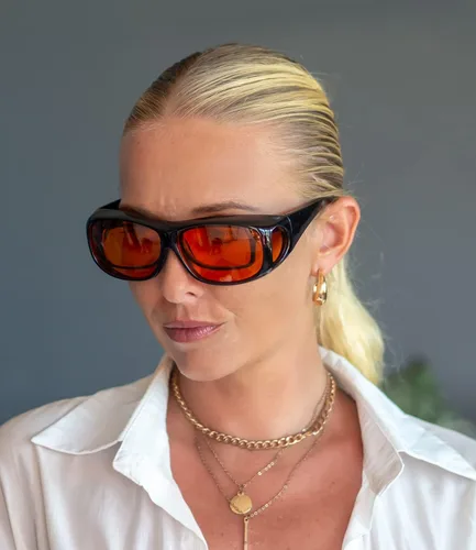 Miniatura 2 de BLUELESS Se ajustan sobre lentes de bloqueo azul con lentes teñidos de naranja, color negro 06-negro-100% bloqueo de luz azul