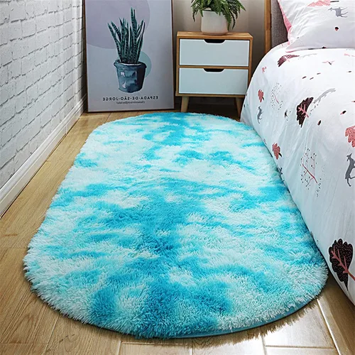 Alfombras peludas súper suaves, alfombras ovaladas esponjosas, alfombra de teñido anudado de felpa lanuda para sala de estar, dormitorio, habitación
