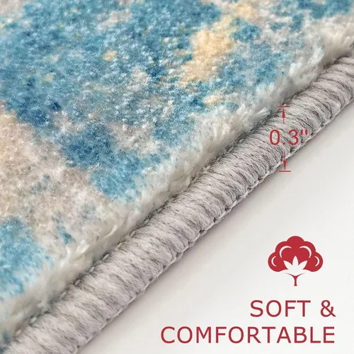 Miniatura 2 de KOZYFLY – Alfombra de pasillo moderna y lavable de diseño abstracto en tono azul, 2 x 8 pies, antideslizante, de pelo corto y fabricada con fibra