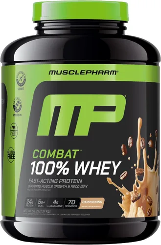 Miniatura 12 de MusclePharm Combat 100% proteína de suero en polvo, sabor a leche de plátano, recuperación rápida y ganancia muscular con aislado de proteína