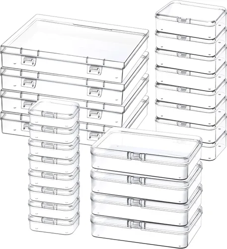 Mauproy Paquete de 24 recipientes de almacenamiento de plástico pequeños de tamaños mixtos, mini cajas organizadoras rectangulares para artículos