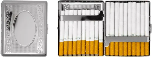 Miniatura 7 de Juego de 2 cajas de cigarrillos de los años 100 chapadas en metal y caja de almacenamiento (impresión victoriana plateada)