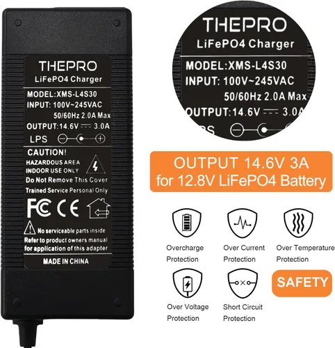 Miniatura 2 de THEPRO Cargador de Batería de Litio LiFePO4 de 12V 3Amp, Cargador Inteligente de 14.6V, Mantenedor de Batería de Fosfato de Hierro de Litio de 12.8V