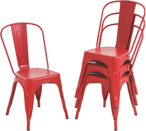 Miniatura 9 de Dopinmin Juego de 4 sillas de comedor modernas de metal negro, apilables, sillas de patio para interiores y exteriores, altura del asiento de 18 pies