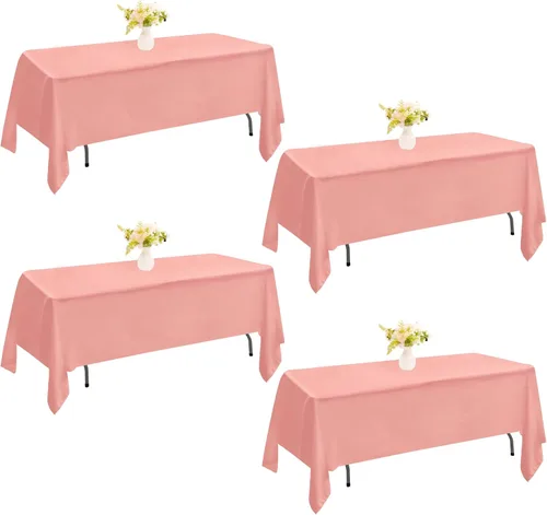 Miniatura 12 de Paquete de 4 manteles rectangulares de poliéster lavables de 60 x 102 pulgadas, color blanco, para mesas de comedor, bodas, bufés, fiestas