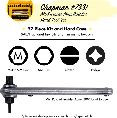 Miniatura 3 de Chapman MFG 7331 Juego de destornilladores estándar multiusos – Incluye Phillips, SAE Allen Hex y puntas ranuradas/de cabeza plana – El juego