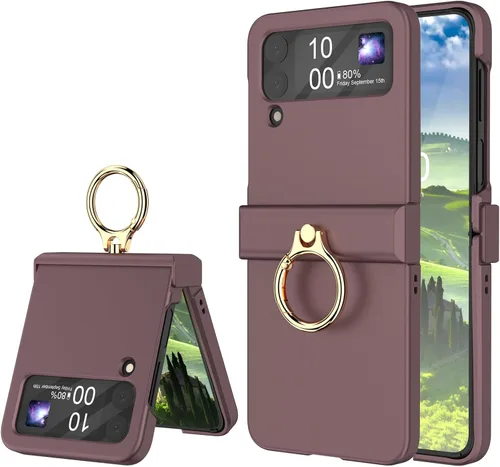 Miniatura 7 de Funda compatible con Galaxy Z Flip 4 con protección de bisagra y soporte de anillo, funda protectora delgada y fina para Samsung Z Flip 4 5G