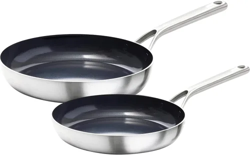 Miniatura 10 de OXO Mira - Juego de ollas y sartenes de acero inoxidable de triple capa, 10 piezas, sartenes, cacerolas, tapas, sartén antiadherente de cerámica