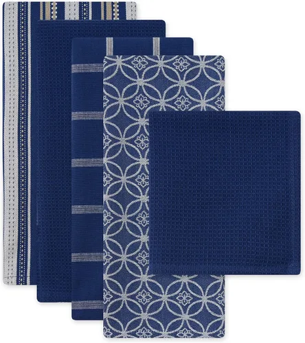 Miniatura 2 de DII Juego de cocina variado tejido, toalla de cocina, 18 x 28 pulgadas, paño de cocina, 13 x 13 pulgadas, azul náutico, 5 piezas Nautical Blue