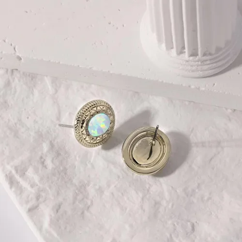 Miniatura 3 de Aretes de ópalo para mujer, piedras preciosas naturales, color blanco y azul, juego de joyas de ópalo ovalado, hipoalergénicos, piedra natal