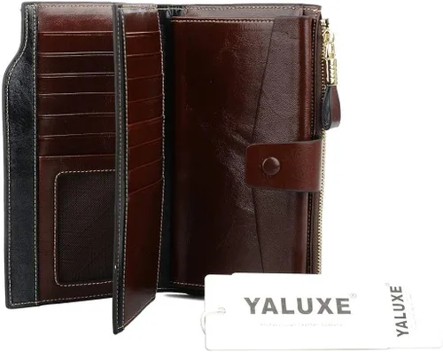 Miniatura 6 de YALUXE Cartera de piel auténtica para mujer con bloqueo RFID tarjetero múltiple con bolsillo para teléfono celular