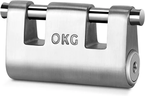 OKG Cerradura de acero inoxidable ultra segura, candado fundido sólido resistente, 3 llaves, 2 varillas, grillete de 7/16 pulgadas, cilindro de