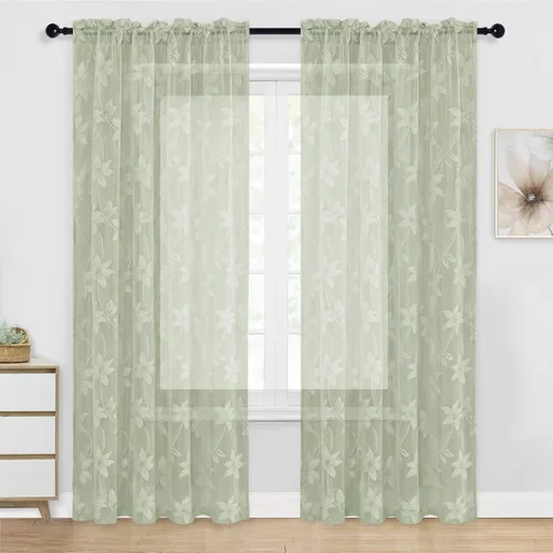 Miniatura 45 de DWCN Paquete de 2 cenefas de encaje floral para cocina, 52 x 18 pulgadas, con bolsillo para barra, cortina de gasa para ventana pequeña, cocina