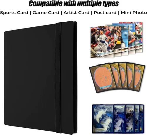 Miniatura 5 de Carpeta de tarjetas coleccionables, soporte para álbum de tarjetas deportivas de 9 bolsillos para tarjetas TCG, MTG, Yugioh, fútbol americano, Negro