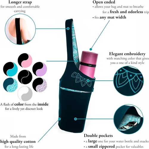 Miniatura 7 de Bolsa para esterilla de yoga: bolsa de yoga versátil con correas para alfombrilla y bolsillos de almacenamiento, sostiene esterillas de yoga y Verde