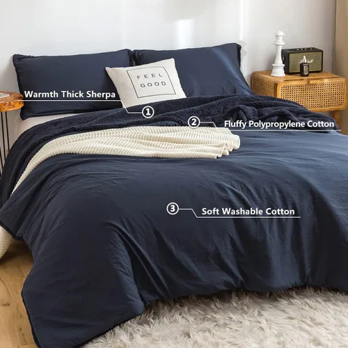 Miniatura 6 de COTTEBED Juego de edredón Queen tamaño con forro de sherpa, juego de edredón de cama con forro de sherpa, ropa de cama esponjosa, edredón lavable