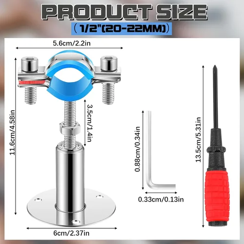 Miniatura 2 de Yaocom 8 piezas de soportes de tubo para montaje en pared y techo de acero inoxidable 304, adecuados para diámetro exterior de 1/2" (20-22mm)