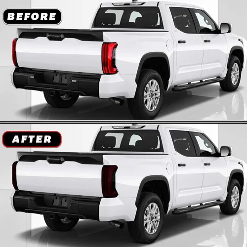 Miniatura 3 de Cubierta de tinte de luz trasera precortada en humo oscuro, vinilo, acabado brillante para Toyota Tundra 2022 2023