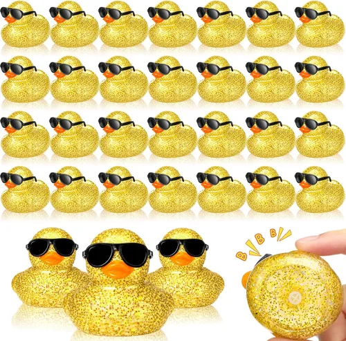 Miniatura 16 de Sosation 36 Paquetes de Patitos de Goma Mini con Juego de Gafas de Sol de 2.2 Pulgadas, Patitos de Goma Chistosos y Sonorosos para Baño, Flotadores