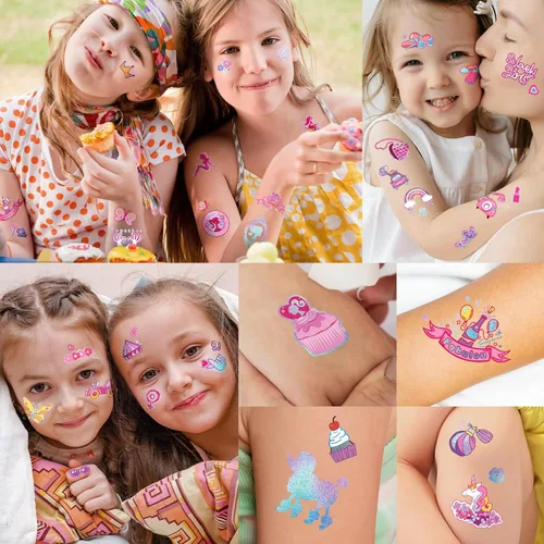 Miniatura 4 de Tatuajes Temporales Impermeables - 143pcs Tatuajes Falsos Geniales para Fiestas de Cumpleaños de Niñas, Detalles de Fiesta, Zapatos de Princesa Rosa