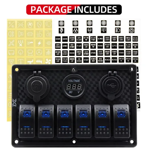Miniatura 3 de Panel FXC impermeable, con ranura de doble puerto USB, fusibles de 4.2 A, visualización digital de voltaje, toma de encendedor y 4, 6 u 8 tipos