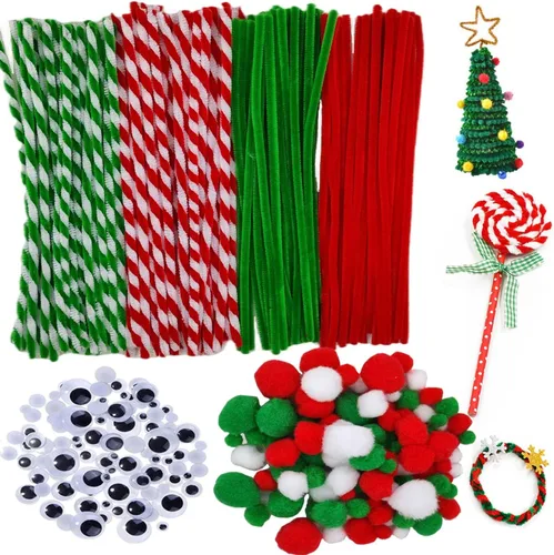 ANDES Juego de suministros para manualidades – Juego de limpiapipas y limpiapipas, pompones, palos, ojos salteados, tijeras y para proyectos de arte