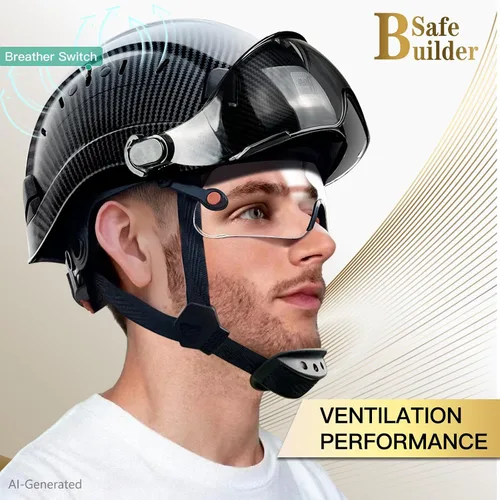 Miniatura 6 de SAFEBUILDER Casco de seguridad de construcción con visera incorporada Casco duro ABS con visera Ventilación ajustable Casco de trabajo Protección