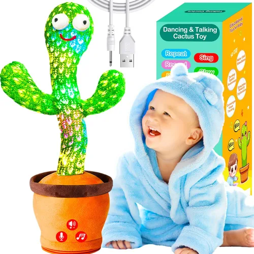 Juguetes recargables para bebés, juguete de cactus que habla y baila para bebé, volumen ajustable, canto, imitación, repetición, juguetes infantiles