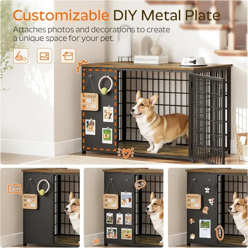 Miniatura 4 de YATINEY Mueble de jaula para perros plegable, jaula para perros con marco DIY, perrera para perros de interior resistente con ganchos, mesa auxiliar