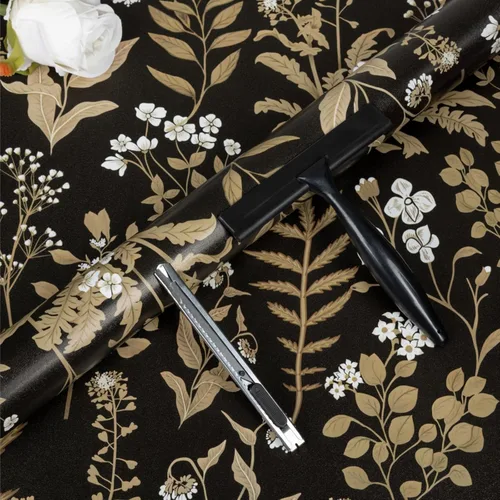 Miniatura 14 de Abyssaly Papel Tapiz Negro y Dorado Papel Tapiz Floral Oscuro Despegar y Pegar Papel Tapiz Vintage de Hojas Papel de Contacto Removible Autoadhesivo