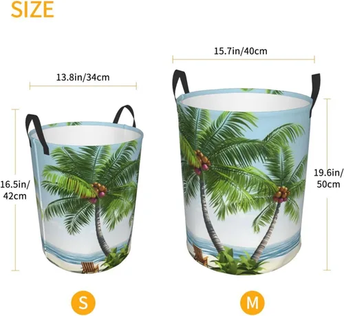 Miniatura 5 de Tropical Palm Tree print Circular Hamper Waterproof Storage Bin Organizer Basket Laundry Hamper With Handles For Clothes Toys Small