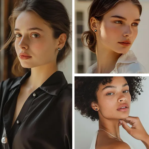 Miniatura 4 de YAMI Black/Grey/White Pearl Earrings, Real Cultured Pearl, 925 Sterling Silver Stud Earrings Plated with 18K Gold, Classic & Elegant Jewelry Gifts