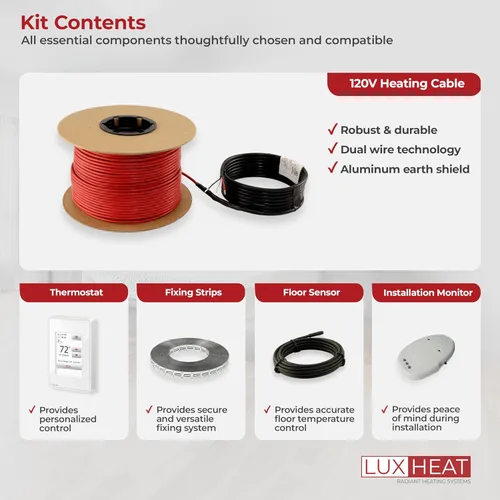 Miniatura 7 de LuxHeat Kit de cable de calefacción de suelo de 10 pies cuadrados - Sistema de calefacción por suelo radiante de 120 V - Sistema de suelo