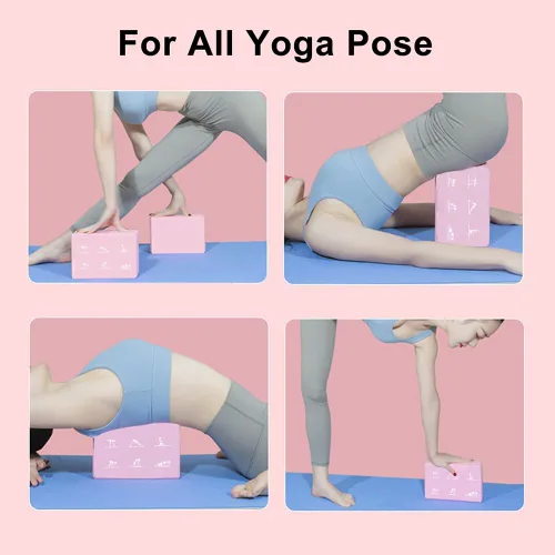 Miniatura 7 de Juego de 2 bloques de yoga y 2 correas de yoga, bloques de espuma EVA antideslizantes, ladrillos de yoga de alta densidad con correa de 6 pies, Rosa