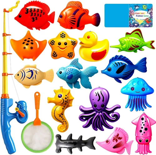 CozyBomB™ Juego de juguetes de pesca magnéticos para niños, mesa de agua, bañera para niños, piscina, fiesta, caña de caña, pesca flotante de