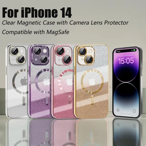 Miniatura 9 de Misscase Funda magnética compatible con iPhone 14 con purpurina y protector de lente de cámara, protección completa, compatible con MagSafe