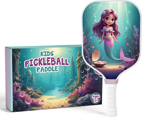 Miniatura 8 de Paleta de pickleball para niños diseñada para edades de 3 a 12 años, fibra de vidrio ligera (0.37 libras), agarre pequeño para un fácil control