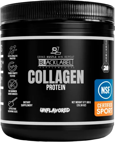 Blacklabel - Polvo de proteína de péptidos de colágeno sin sabor – Certificado NSF para deporte – Polvo de colágeno hidrolizado para apoyo de